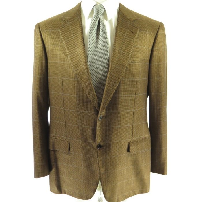 Brioni Plaid Silk Sport Coat 44 Men Jacket 2 Button Wool Brown Plaid ...