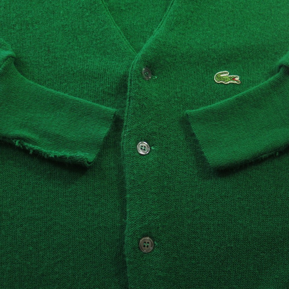 Vintage 70s Izod Lacoste Green Cardigan Sweater Mens L Alligator Patch ...