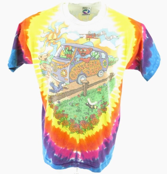 Vintage 90s Grateful Dead Band T-Shirt XL Liquid Blue Tie Dye Ski