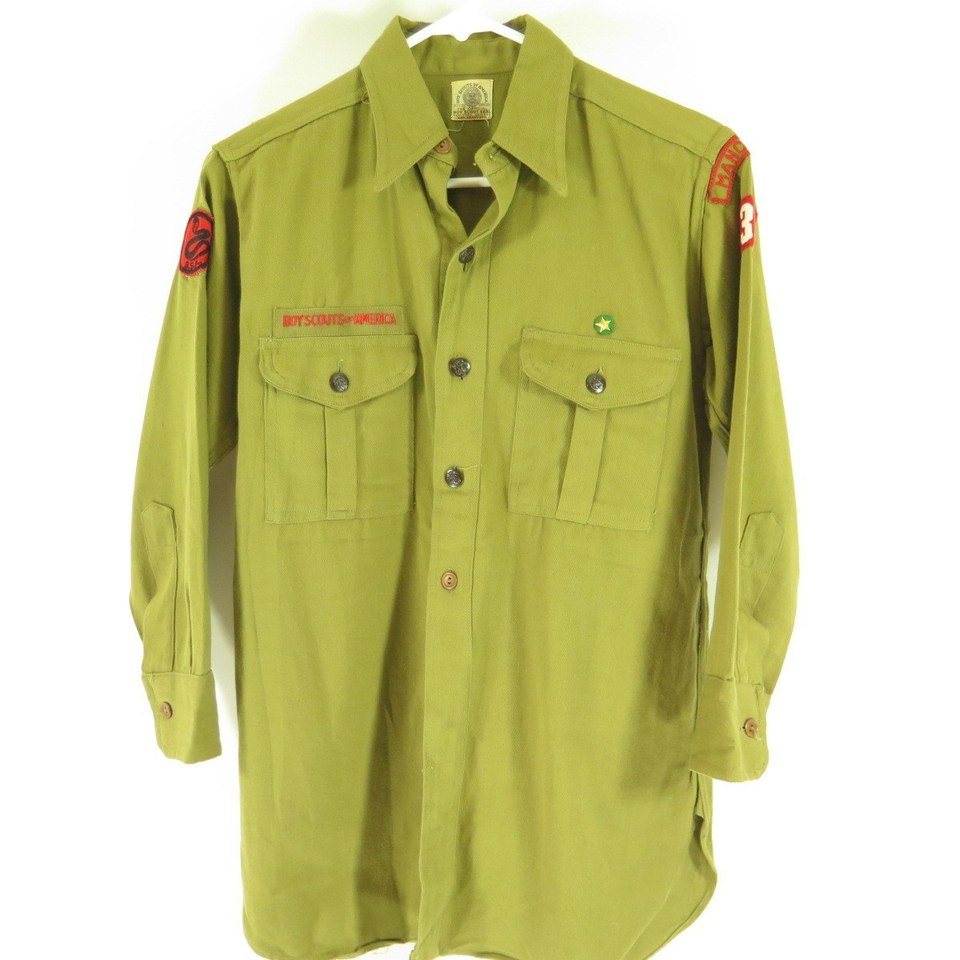 vintage-30s-boy-scouts-of-america-shirt-xs-patches-green-gabardine-bsa