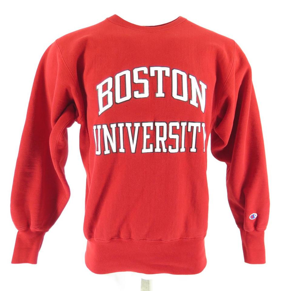 Vintage 80s Boston University Champion Sweatshirt L Red Reverse Weave ...