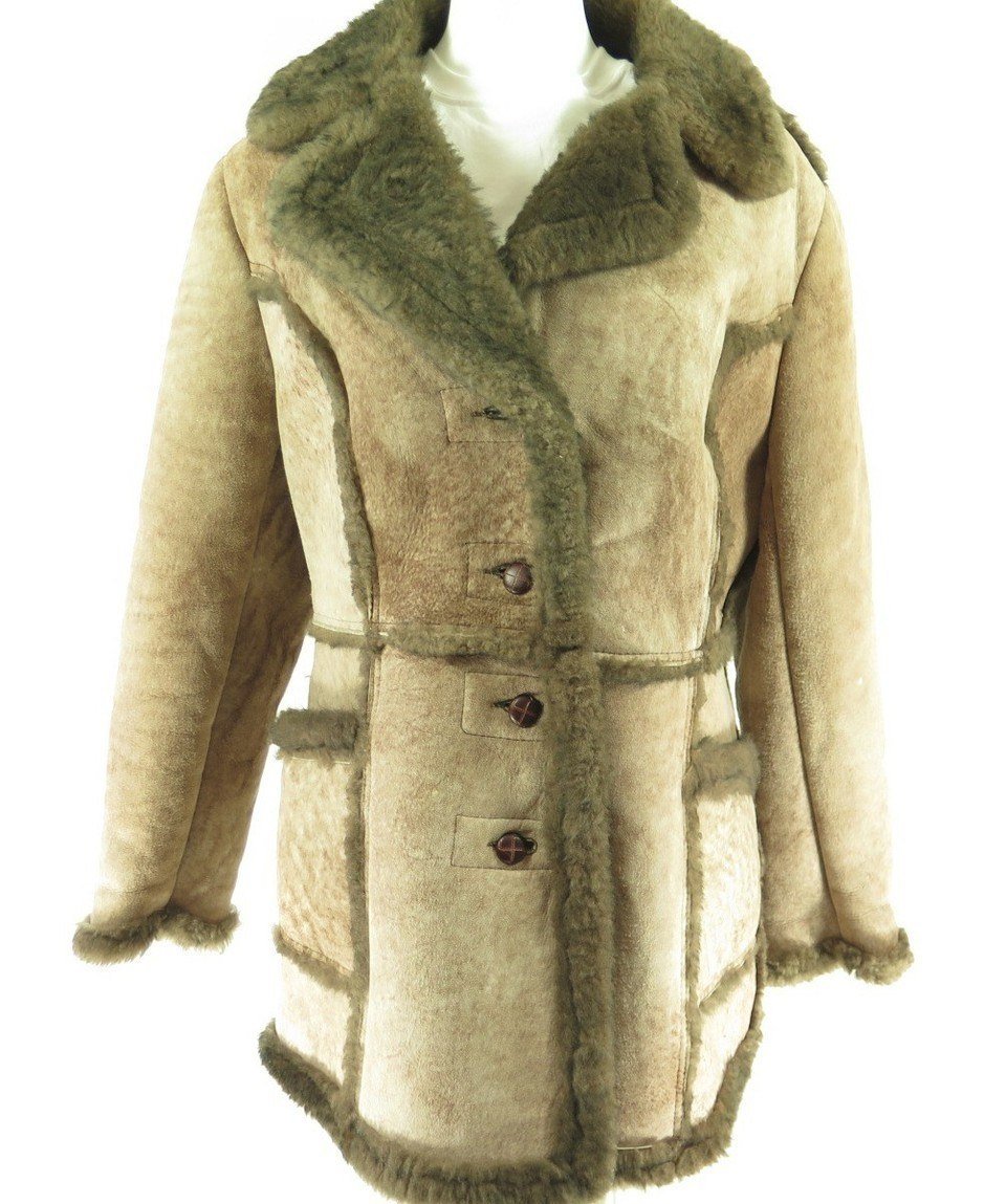 Vintage 90s Sheepskin Shearling Coat Womens L Deadstock Overcoat ...