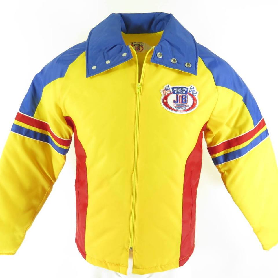 Vintage 80s Justice Bros Indy Auto Racing Jacket S Deadstock Puffy Ski ...