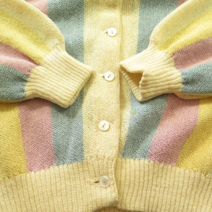 Vintage 50s Alpaca Pastel Stripe Cardigan Sweater Women L Parker of