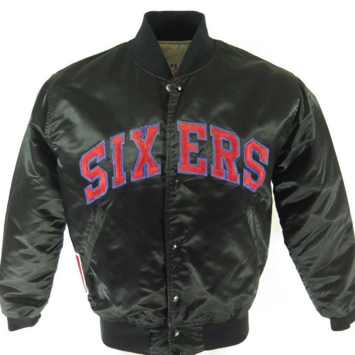 Vintage 80s Philadelphia Sixers Starter Jacket M NBA Black Satin ...