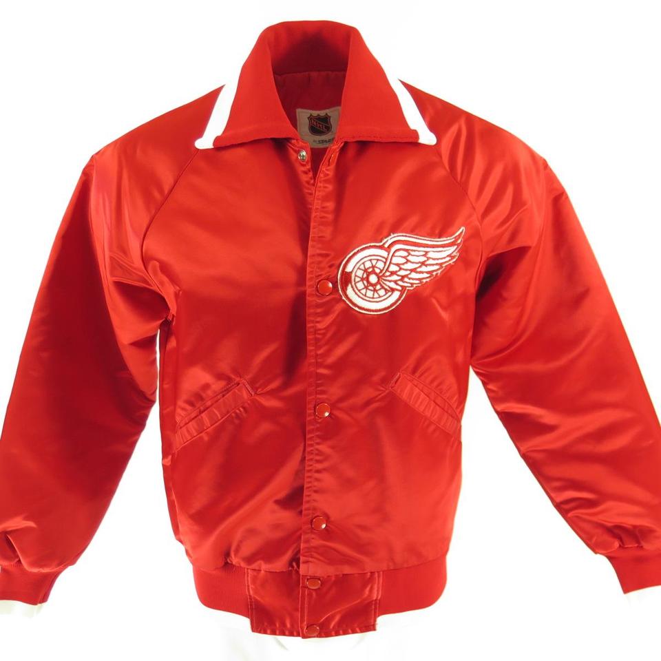 Vintage 1990s NHL Detroit Red Wings Leather Jacket / Vintage NHL / Color Block / Sportswear / Embroidered / Size Extra Double Large