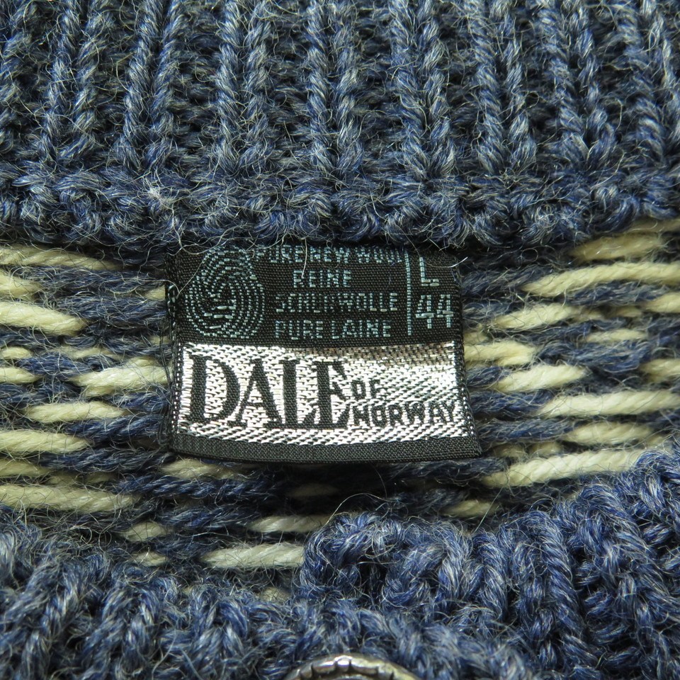 Vintage 80s Dale of Norway Sweater Jacket Mens L Pewter Button Blue ...
