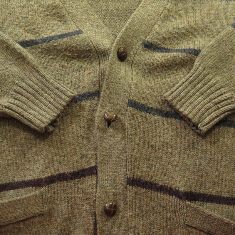 Vintage 70s Izod Lacoste Striped Cardigan Mens XL Brown Alligator