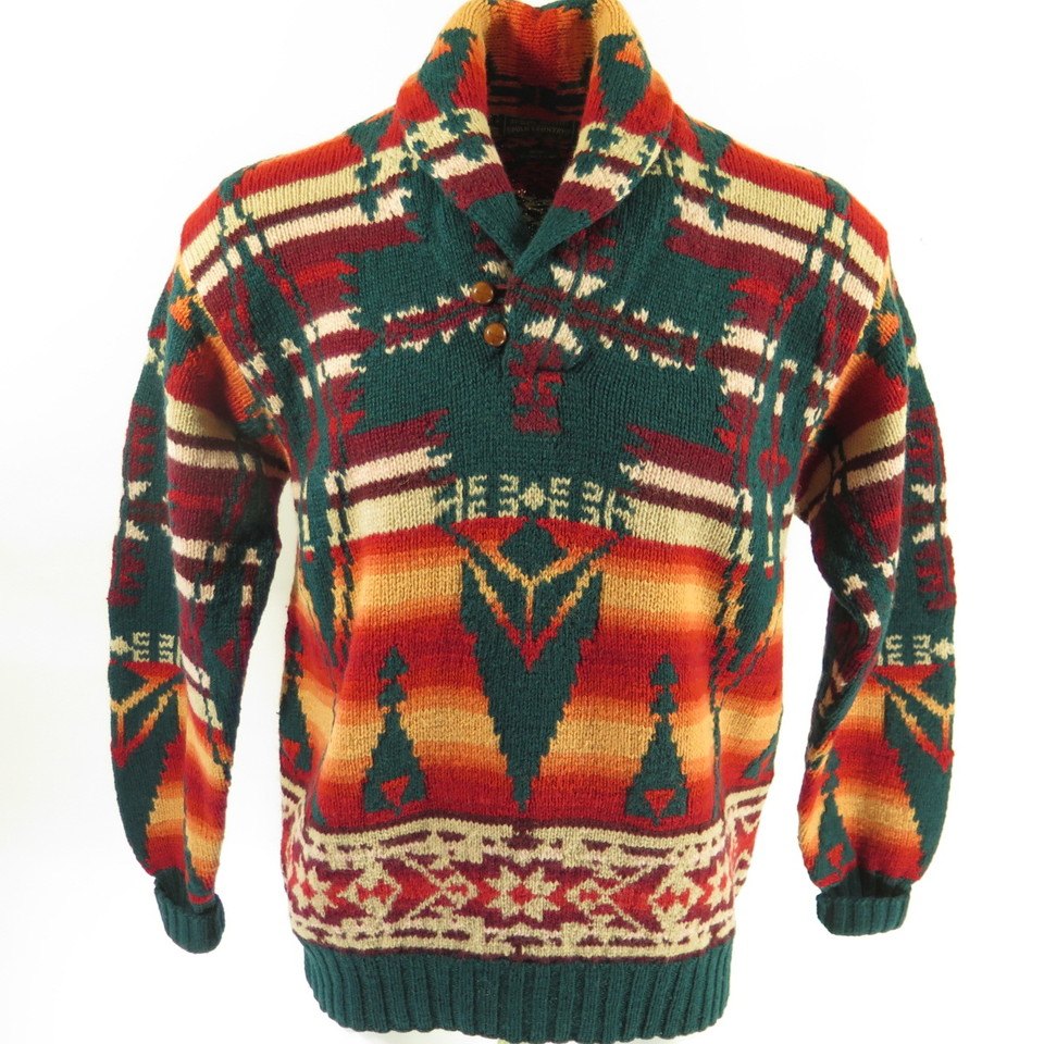 90s Polo Ralph Lauren Geometric Shawl Neck Sweater Medium - The Captains  Vintage