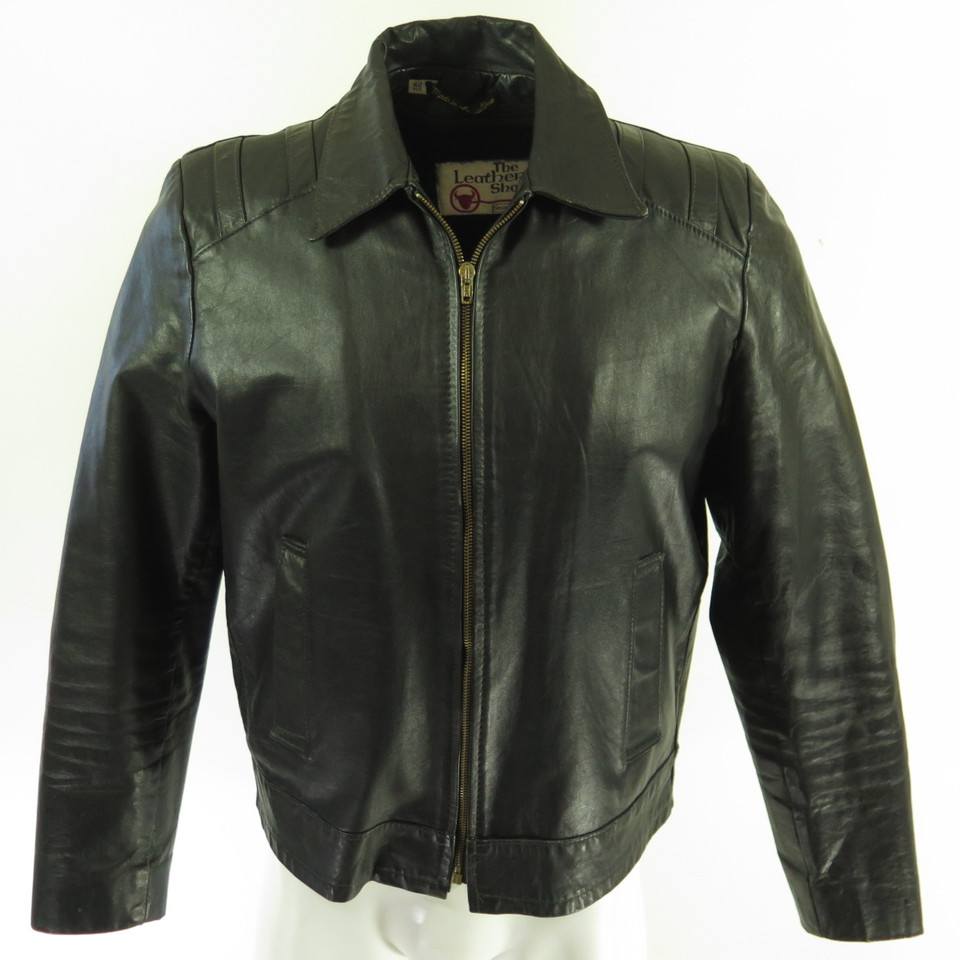 Vintage 70s Motorcycle Leather Jacket Mens 42 Black Sears Biker | The ...