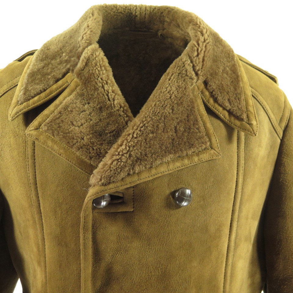 Vintage 80s Sheepskin Coat Overcoat 46 Double Breasted England Made ...