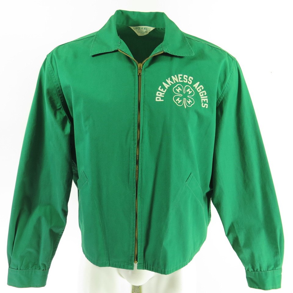 Vintage 50s Aggies Good Luck Jacket Mens XL 4 Leave Clover Flock