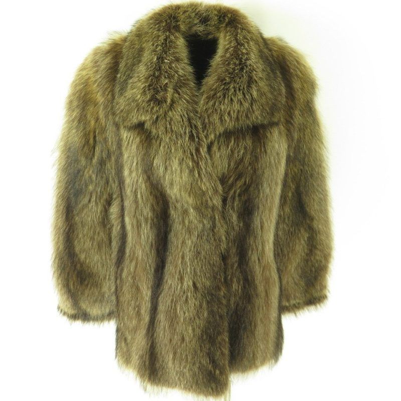 Vintage 70s Real Raccoon Fur Coat Jacket Womens M Dasco Clasp Plush Furry The Clothing Vault