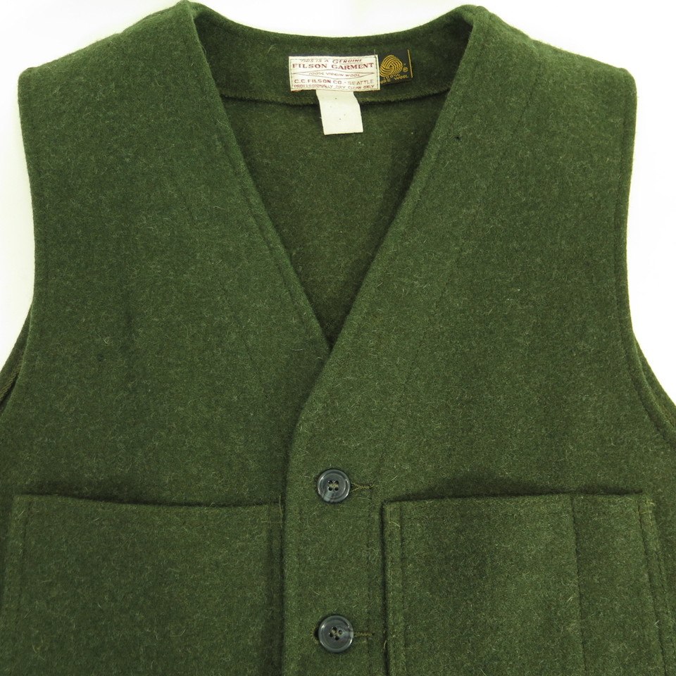 Vintage 90s CC Filson Mackinaw Vest M Virgin Wool Green Hunting