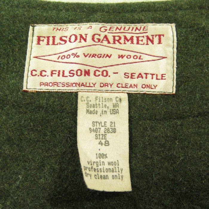 Vintage 80s Filson Coat Liner Vest Mens 48 Forest Green Wool Insert ...