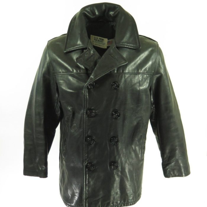 Vintage 80s Schott Leather Jacket Mens, Schott Leather Peacoat 740n