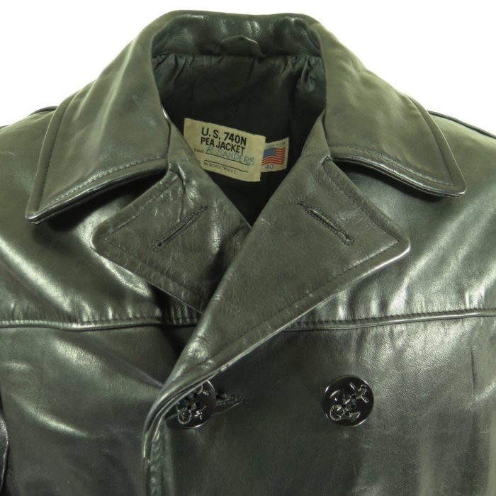 Vintage 80s Schott Leather Jacket Mens 40 Pea Coat 740N Black Peacoat ...