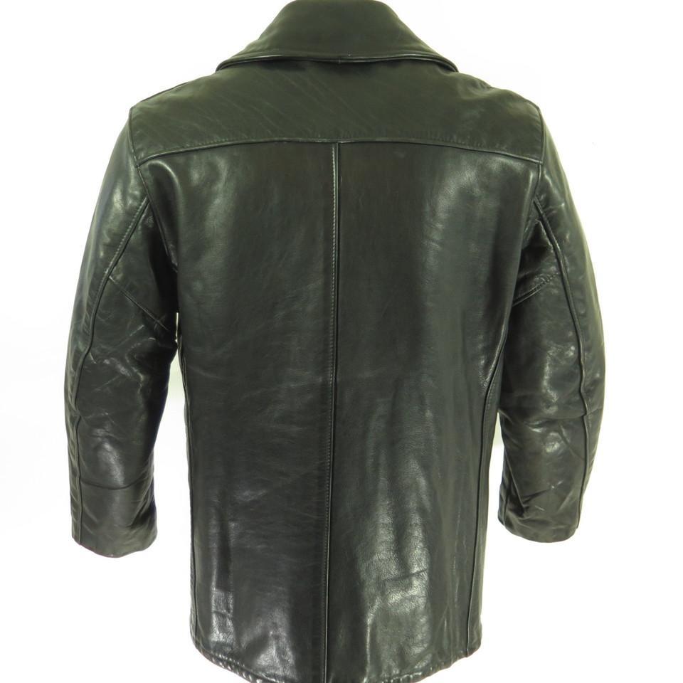 Vintage 80s Schott Leather Jacket Mens 40 Pea Coat 740N Black Peacoat ...
