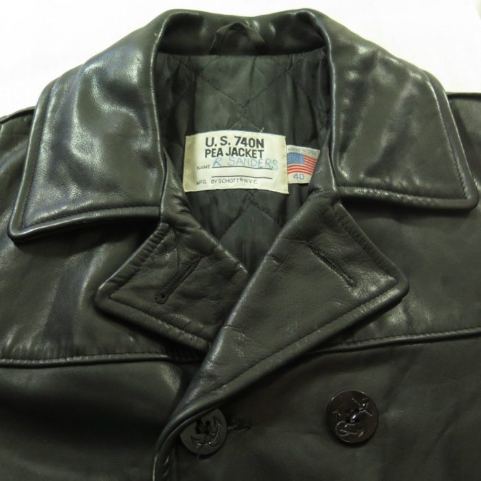 Vintage 80s Schott Leather Jacket Mens 40 Pea Coat 740N Black