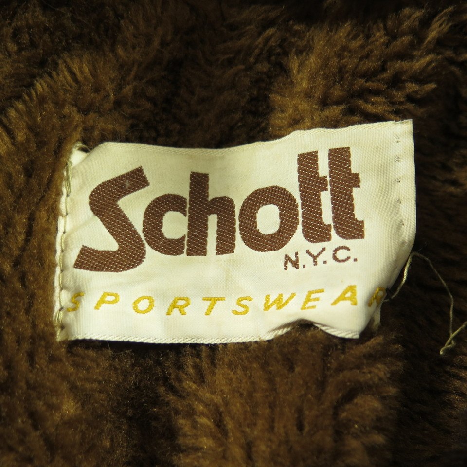 Vintage 80s Schott Leather Jacket Mens M Western Fleece Brown