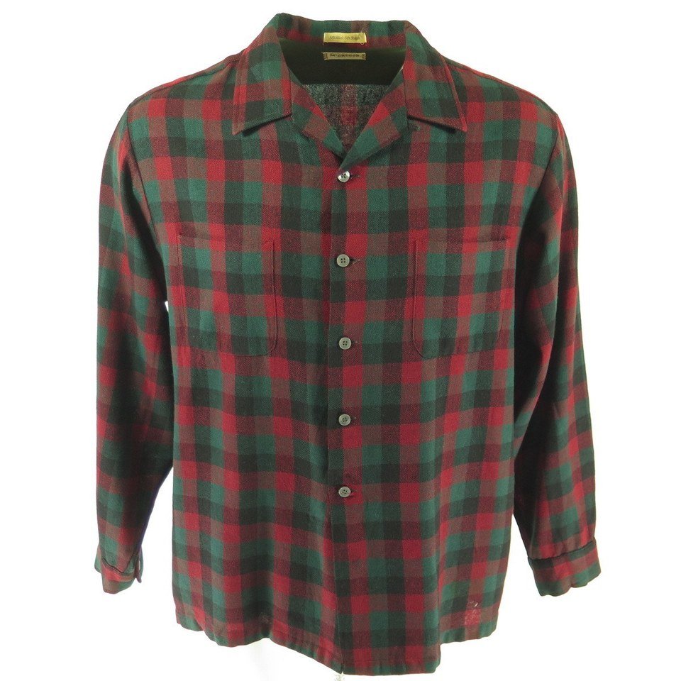 Vintage 60s McGregor Camp Shirt Mens XL - 17.5 Red Green Plaid