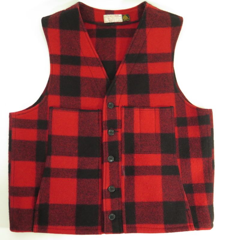 Vintage 90s Filson Wool Vest Mens XL Black Buffalo Plaid Red Hunting