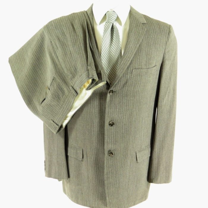 Vintage 50s Gabardine Gray Stripe 2 Piece Suit Jacket Mens 40