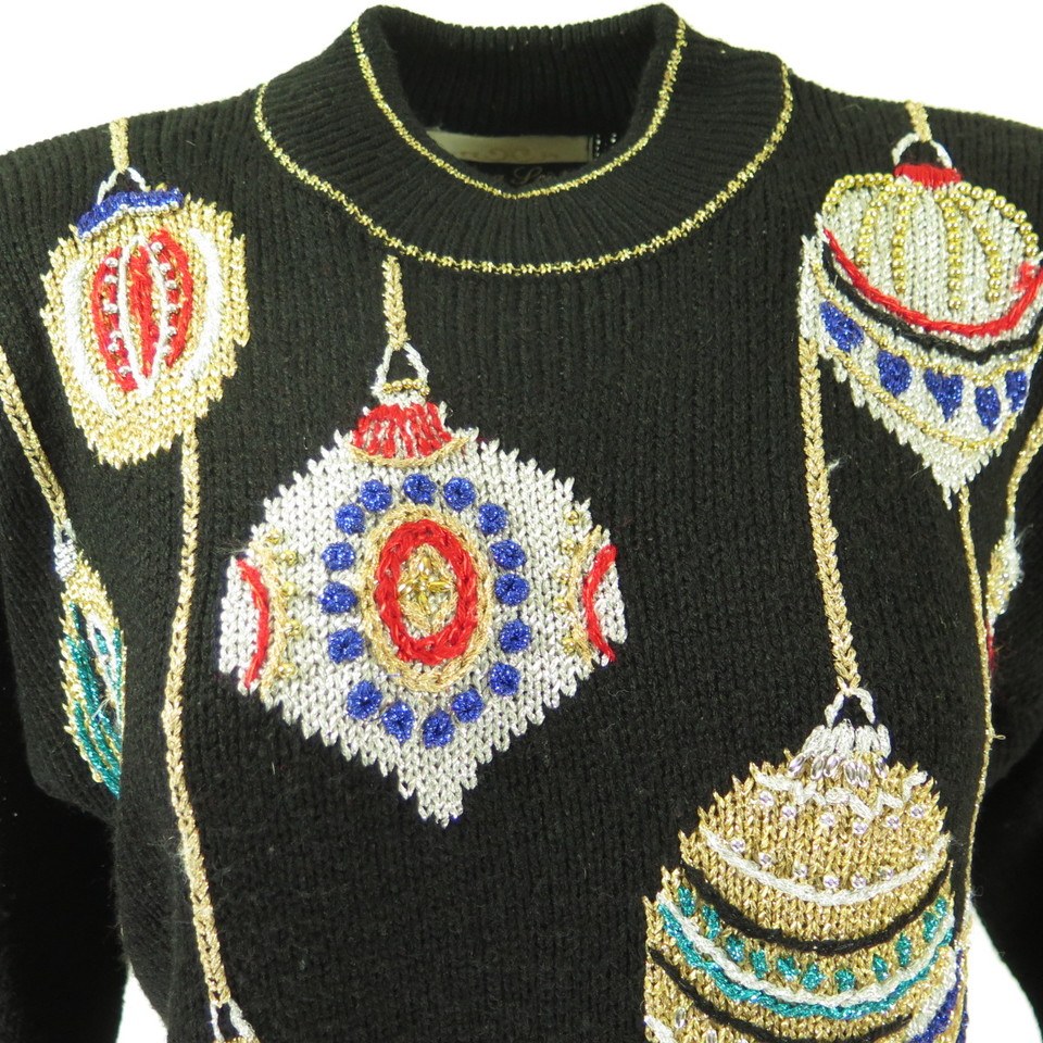 Christmas Ornament Sweater Small Beaded Acrylic Black | The Clothing Vault