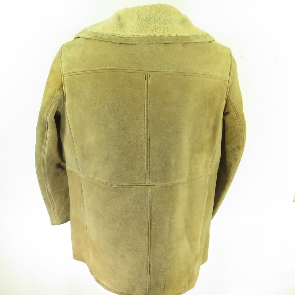 Vintage 70s Sheepskin Shearling Coat Mens L Double Breasted Wooden ...