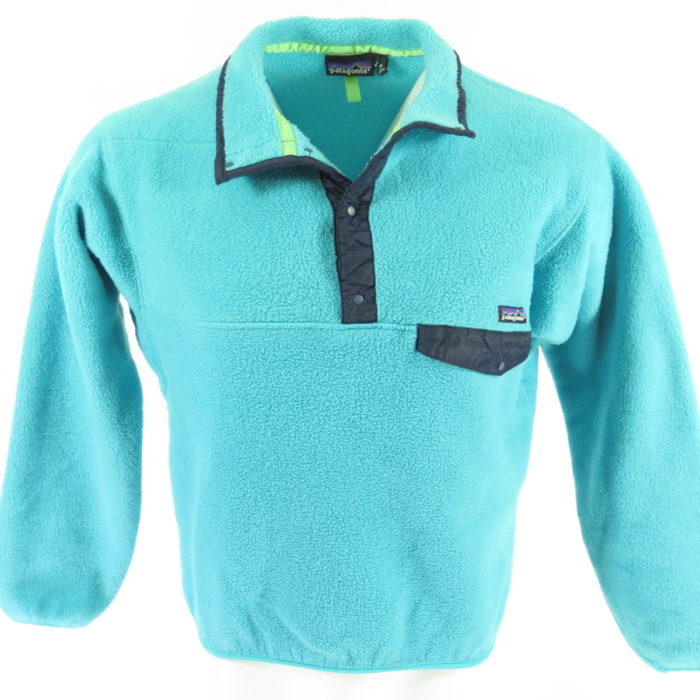 Vintage 90s Patagonia Snap-T Fleece Jacket M Aqua Snap Collar 