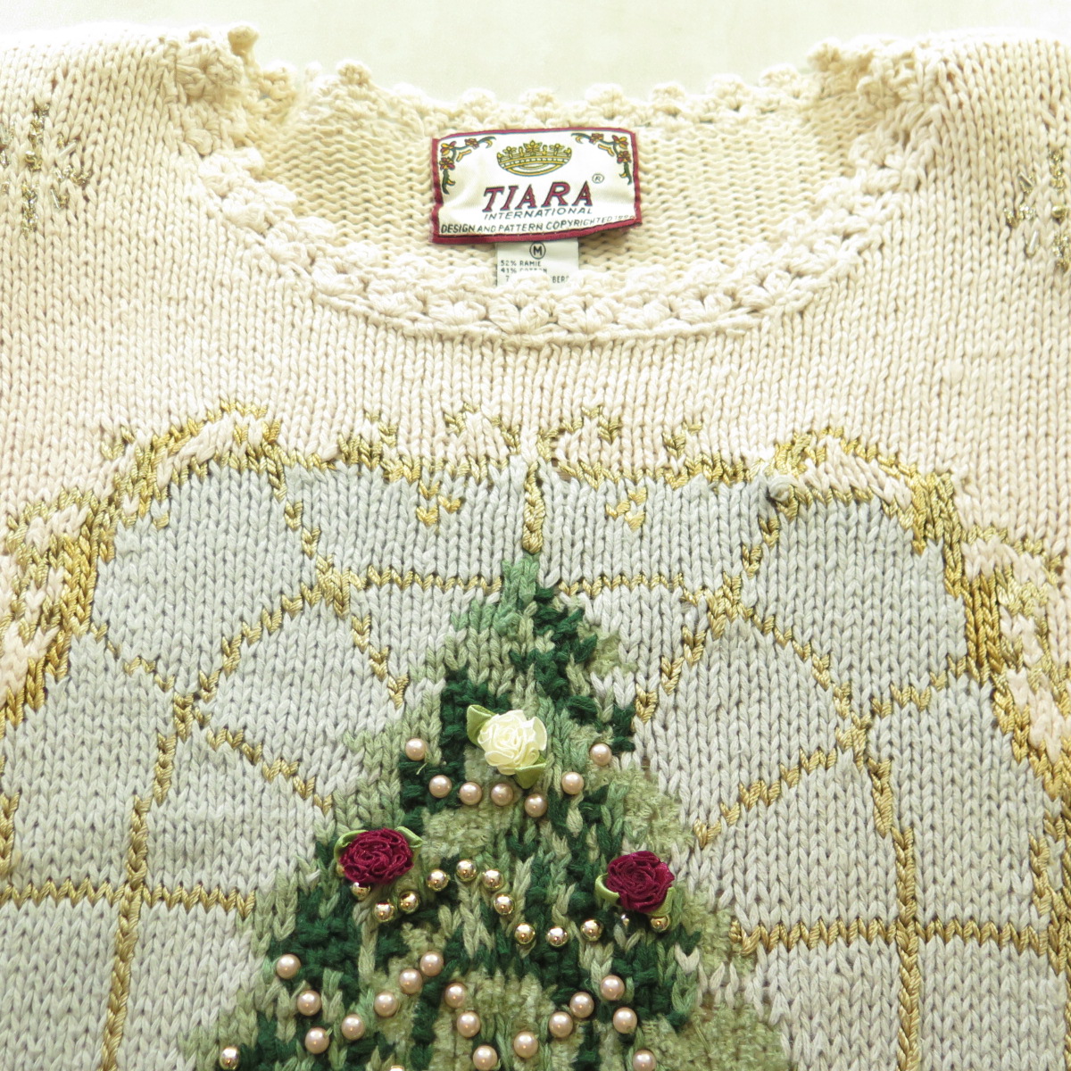 Super Ugly Christmas Tree Sweater Unisex Medium Tiara Beaded