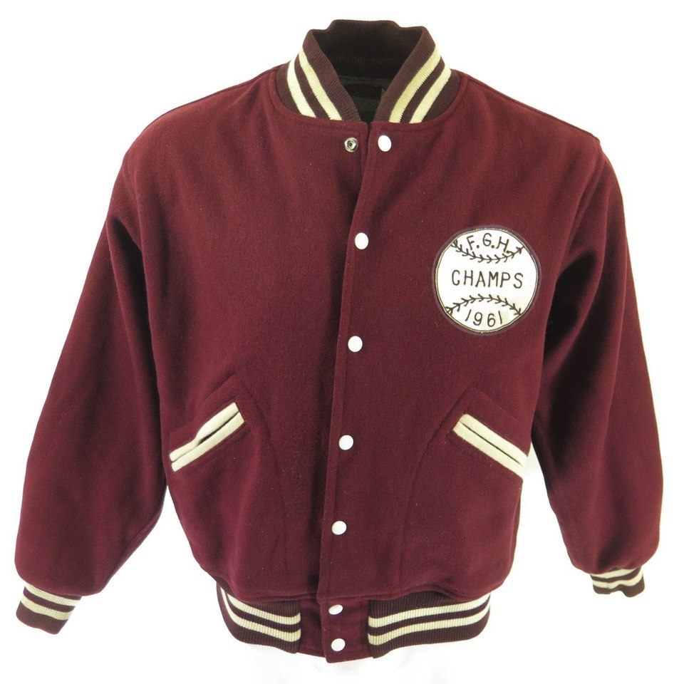 1950s Wilson Red and White Varsity Jacket / 1950s Letterman's Jacket / 1950s Red Wool and Leather Jacket