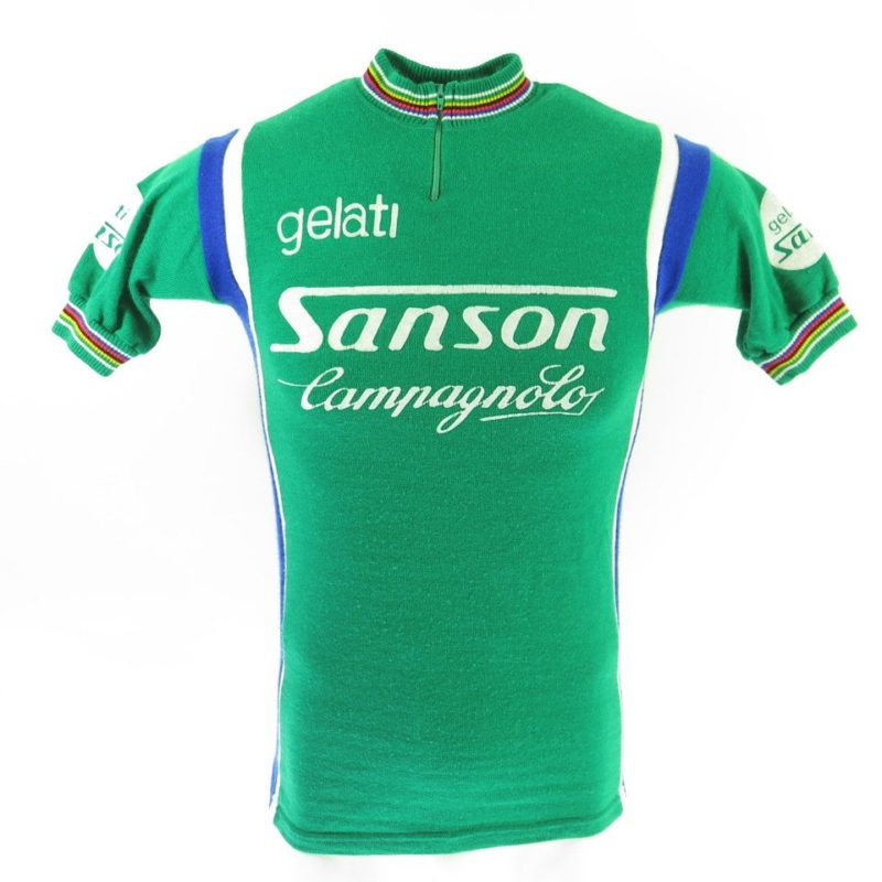 Vintage 70s Campagnolo Cycling Jersey S Gelati Sanson Flock Print Wool