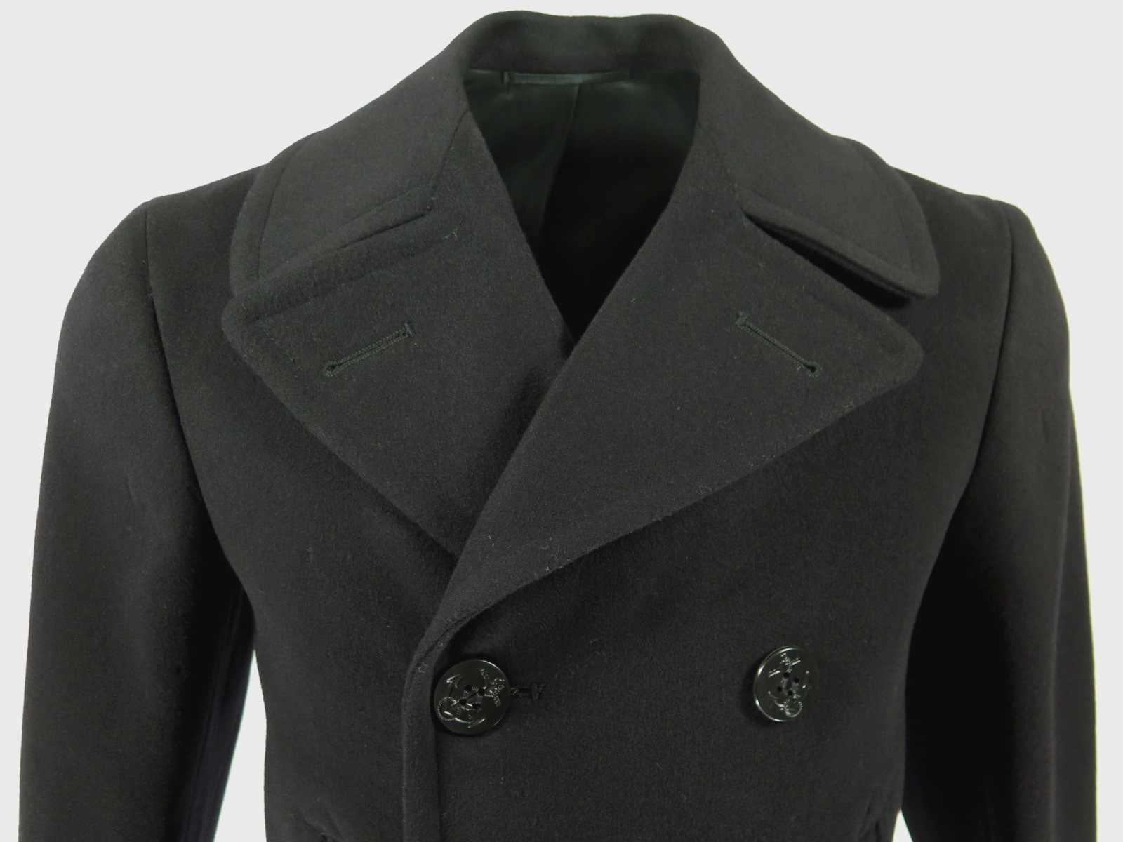 Vintage 60s USN Wool Navy Peacoat 34 Small 8 Button Kersey