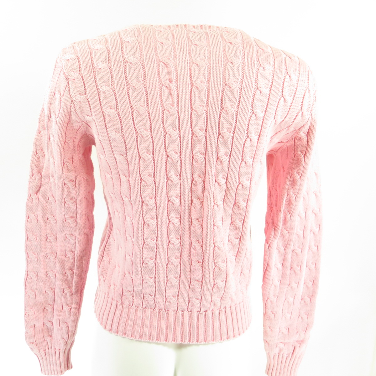 Polo Ralph Lauren Cable Knit Sweater Pink Cotton Womens M Blue Label ...