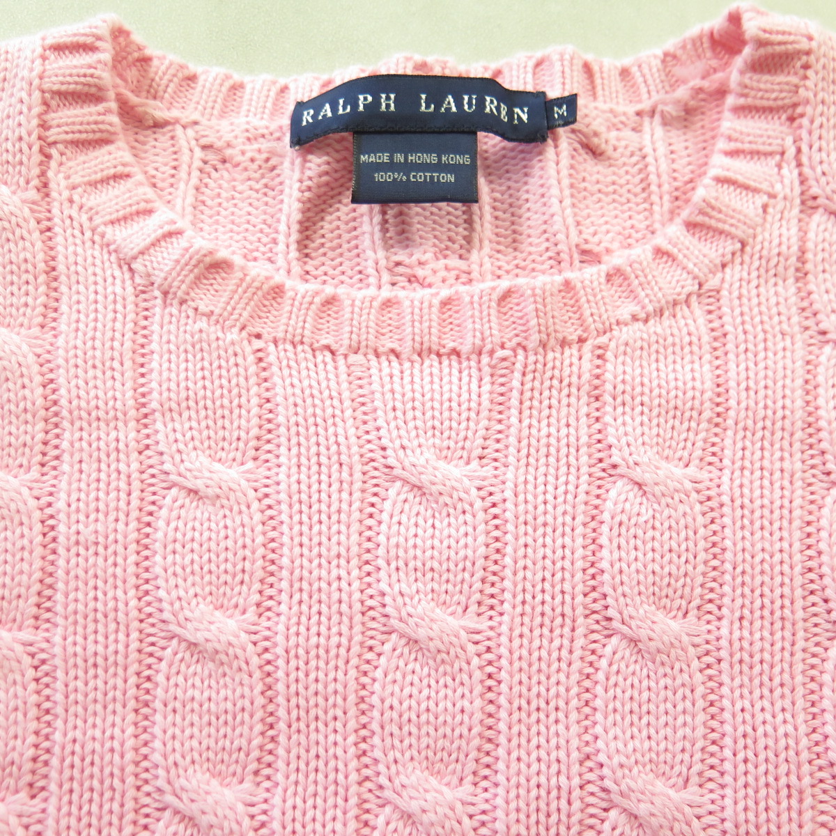 polo-ralph-lauren-cable-knit-sweater-pink-cotton-womens-m-blue-label