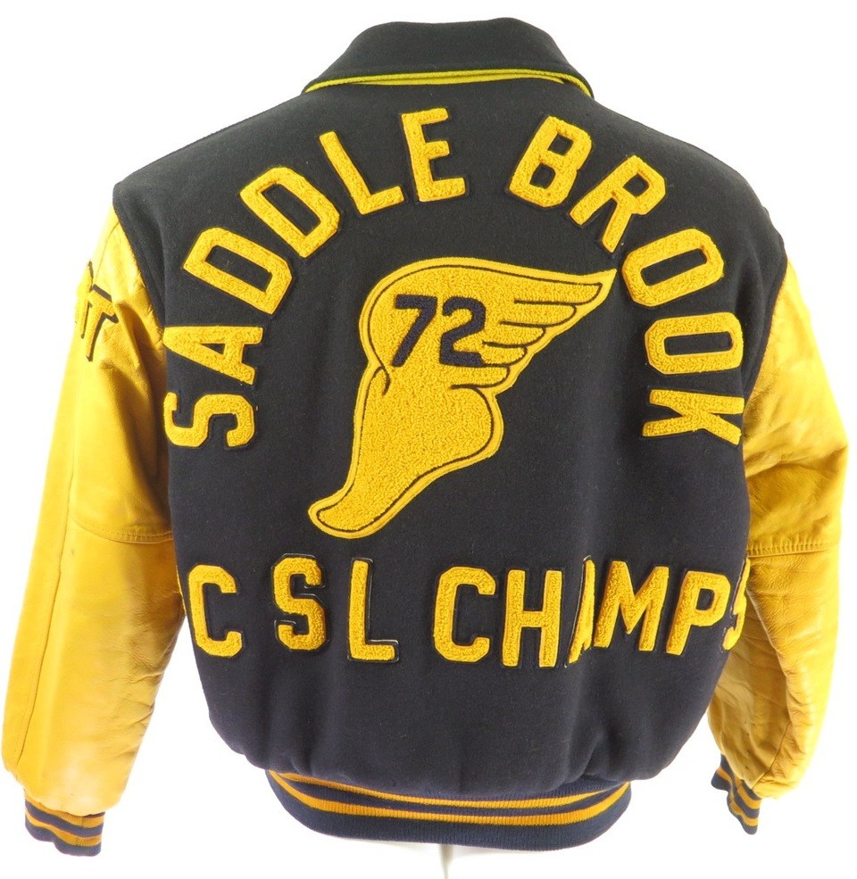 Vintage 70s P-Wing Varsity Letterman Jacket S Hewitt Mfg Falcon Leather