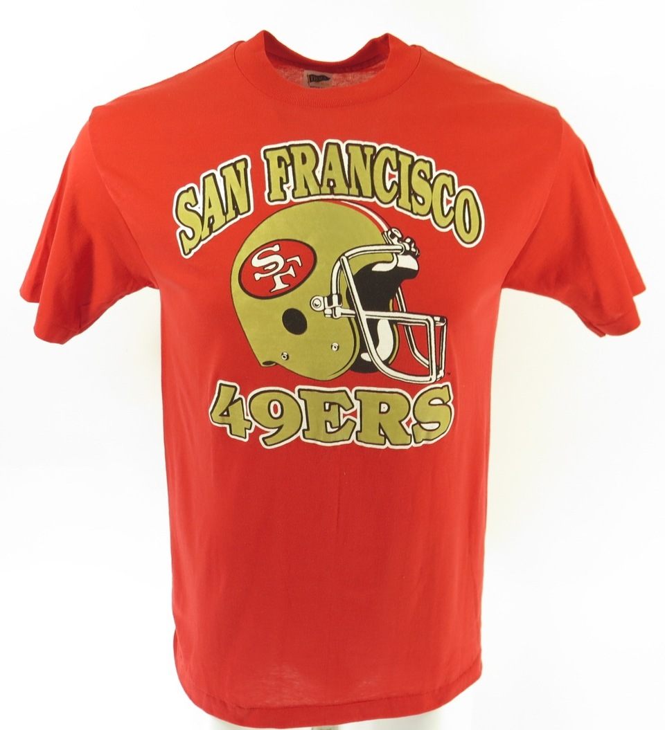 Vintage 80s San Francisco 49ers T-Shirt L Deadstock NFL Football Trench ...