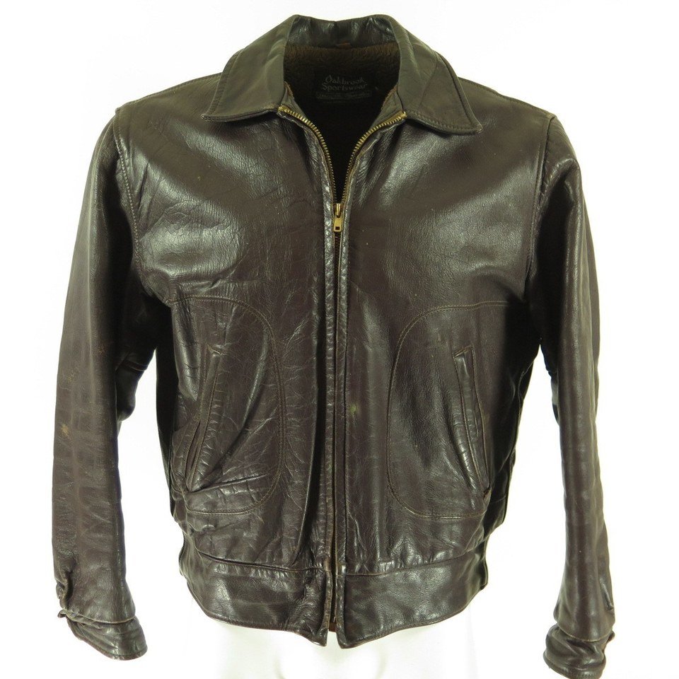 Vintage 50s Brown Leather Jacket 42 D Pockets Oakbrook Motorcycle | The ...