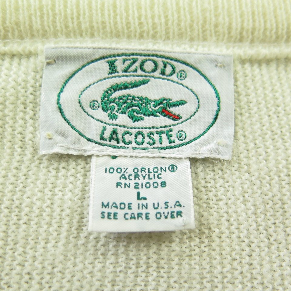 Vintage 80s Lacoste Sweater Mens L White Izod USA Made Green Alligator ...