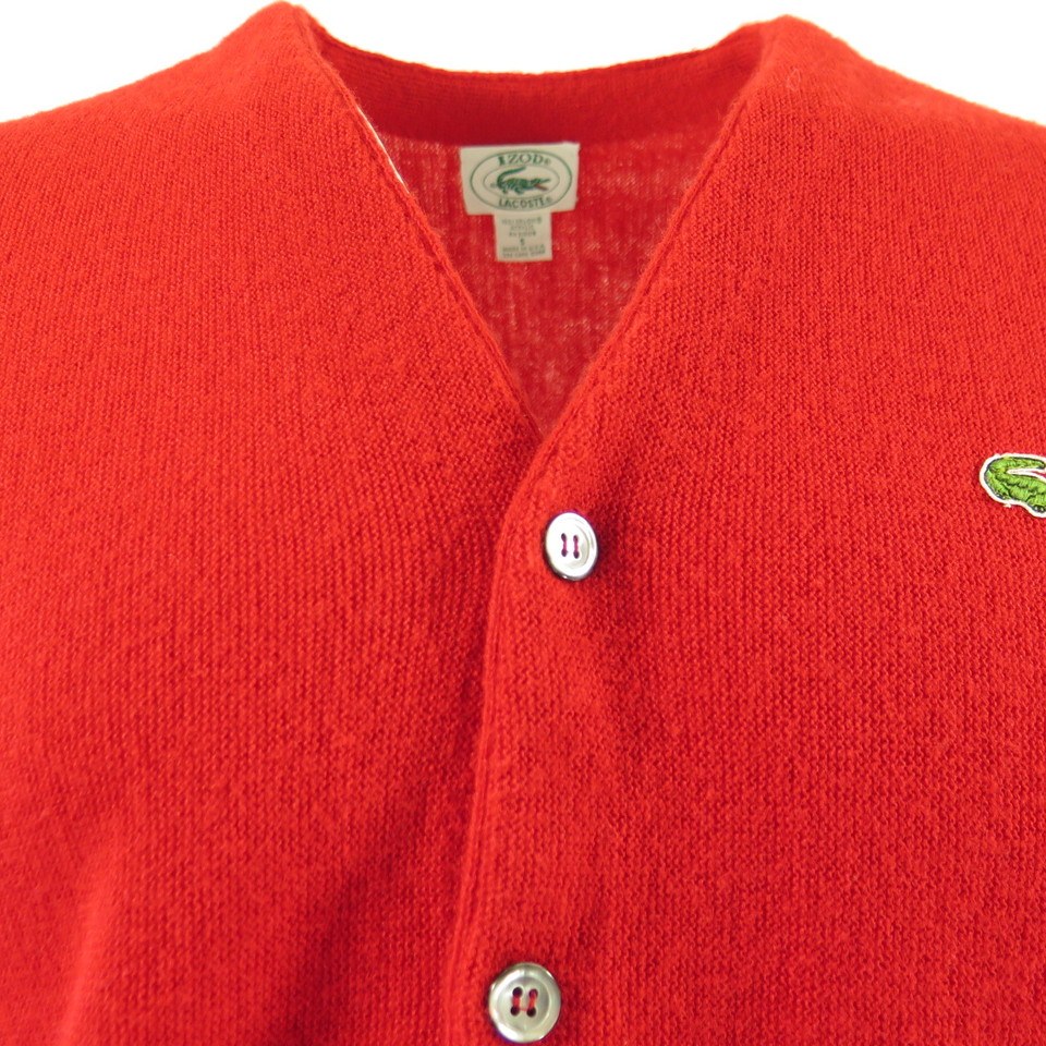 Vintage 80s Lacoste Cardigan Sweater Mens S Red Izod USA Made