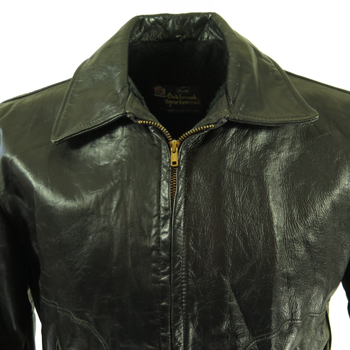 Vintage 60s Oakbrook Leather Jacket Medium Black Talon Biker