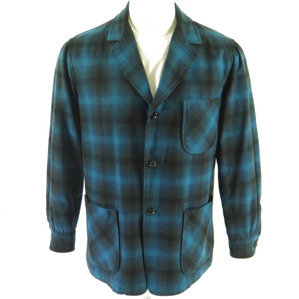 Vintage-Pendleton--Dark-Green-Shadow Plaid-Wool-49er - Jacket - M 1950's/60's