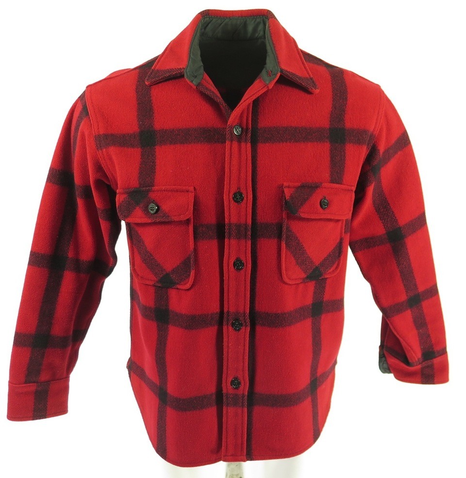 Vintage 50s CPO Shirt L Short Union Made Plaid Wool Anchor Buttons