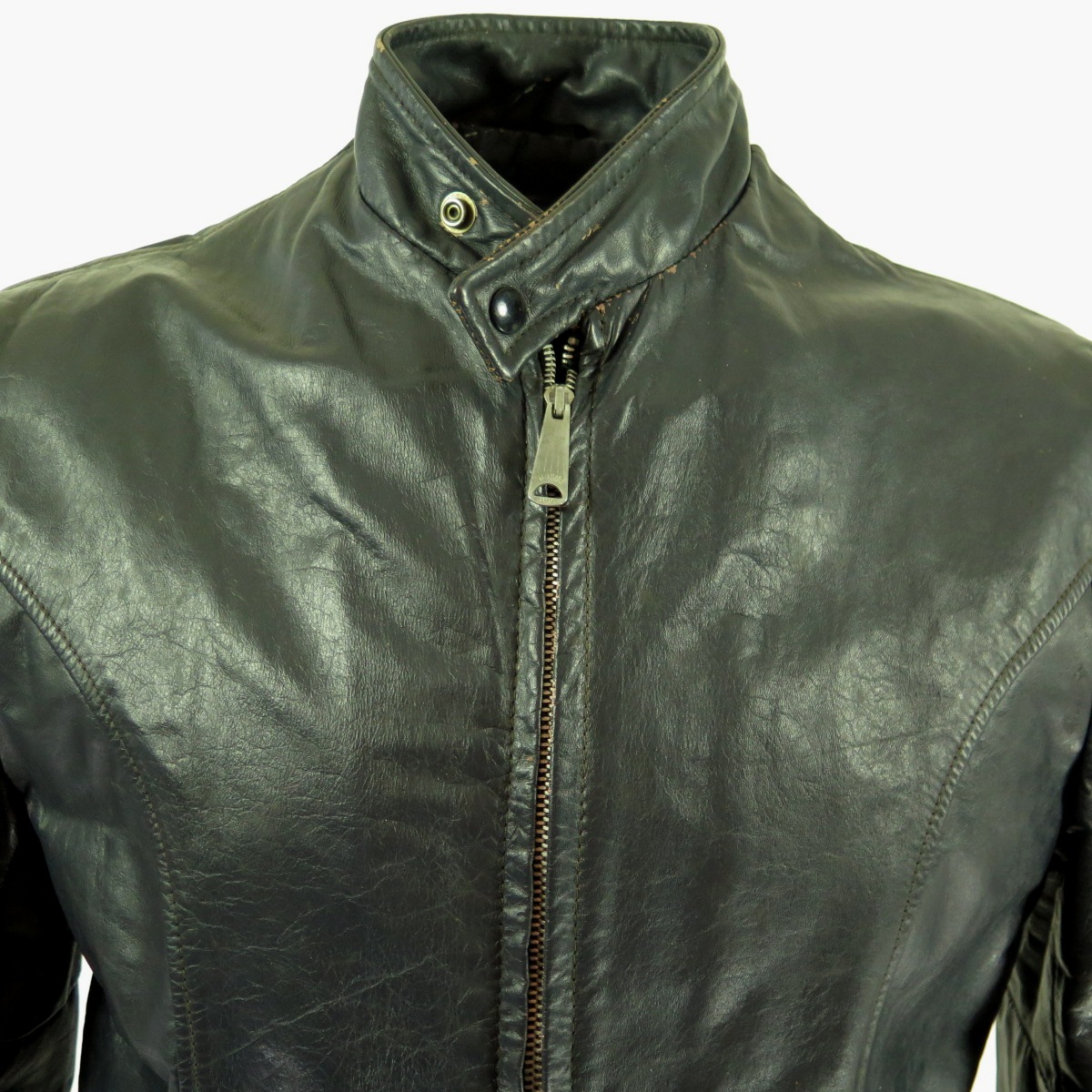 Vintage 60s Cafe Racer Leather Biker Jacket 40 or M Blue Motorcycle ...