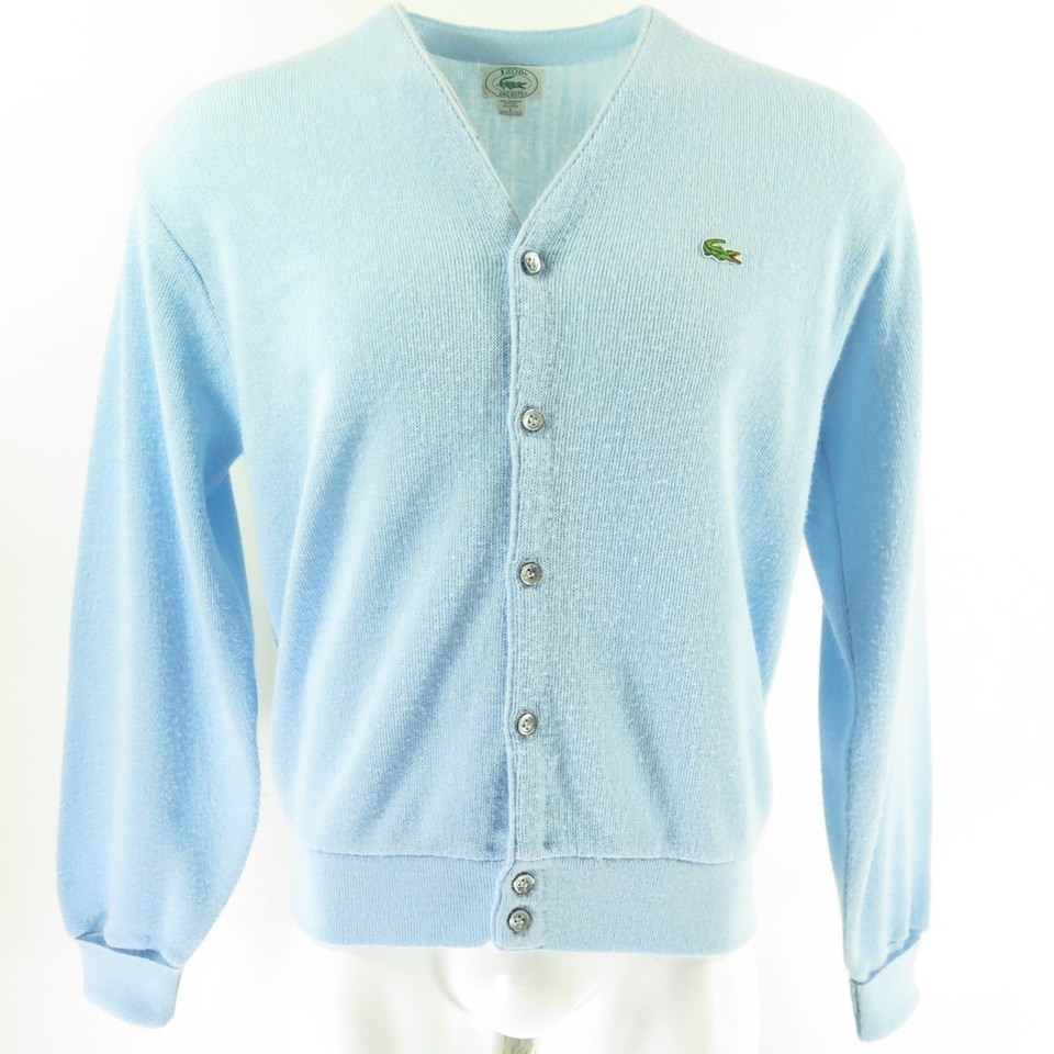 brændt drivhus snap Vintage 70s Izod Lacoste Cardigan Sweater Mens L Green Alligator USA Sky  Blue | The Clothing Vault