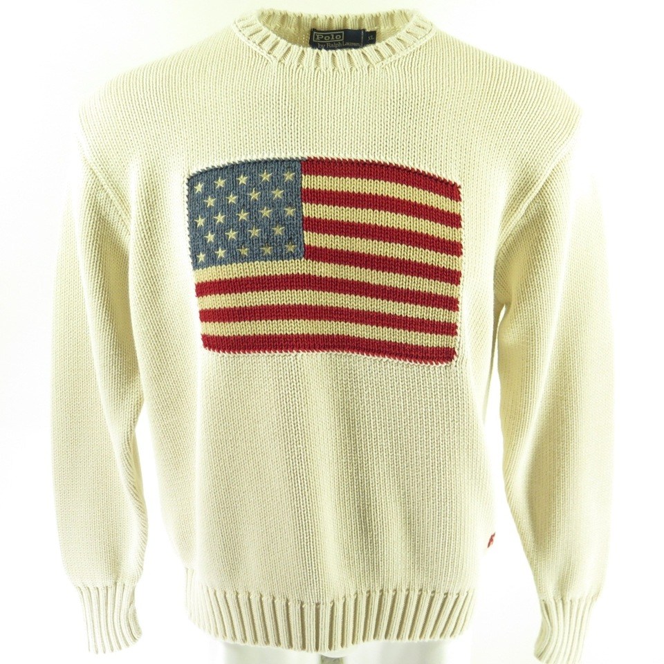 Vintage 90s Polo RL USA Flag Sweater 1992 93 Ralph Lauren Pwing Stadium  Mens XL