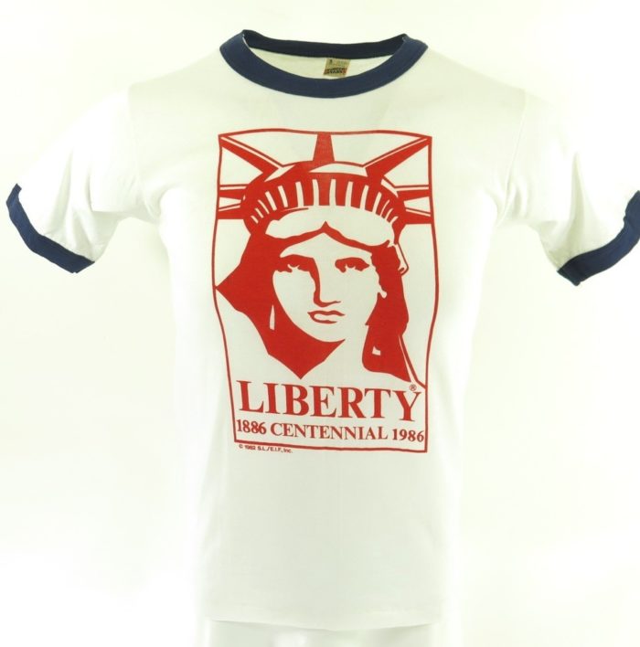 1986 Statue of Liberty Centennial T-Shirt Vintage 80s Ringer S