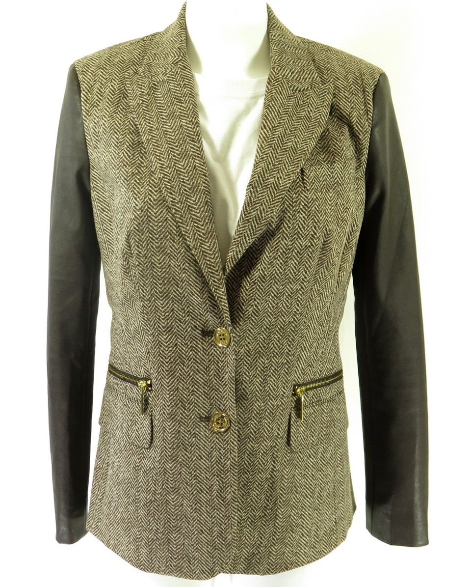 Michael Kors Blazer Jacket Womens 8 Medium Herringbone Brown Cotton Spandex  Thin | The Clothing Vault