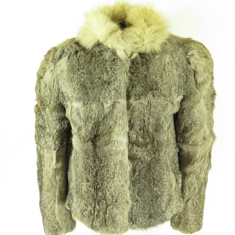 Vintage 80s Chill Chasers Womens M Grey Rabbit Fur Coat Short Soft -   Canada